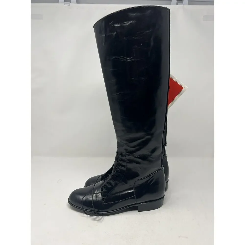 Justin V9296 Black Leather Horse Field Riding High Lace Boots Shoes Womens 4C‎